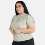 Generic Women's Casual Short Sleeve Printed Green Top (Color:Grey, Material:Crepe) - Image 4