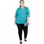 Generic Women's Casual Three Fourth Sleeve Embroidered Light Green Top (Color:Light Blue, Material:Cotton Linen Blend) - Image 2