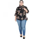 Generic Women's Casual Three Fourth Sleeve Printed Black Top (Color:Black, Material:Poly Crepe) - Image 2