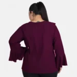 Generic Women's Casual Bell Sleeve Solid Purple Top (Color:Purple, Material:Georgette) - Image 3