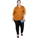 Generic Women's Casual Three Fourth Sleeve Embroidered Yellow Top (Color:Yellow, Material:Cotton Linen Blend) - Image 2