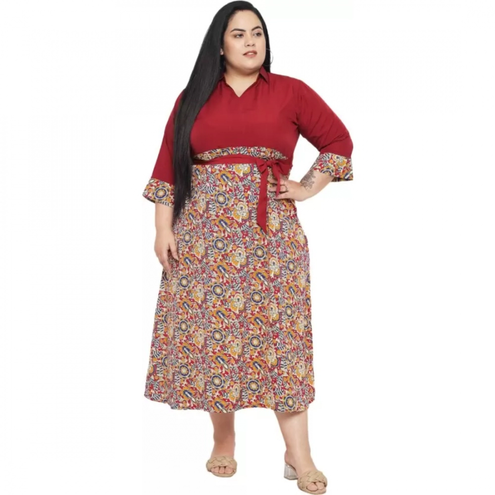 Maroon Fit and Flare Dress for Women