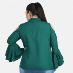 Generic Women's Casual Bell Sleeve Solid Green Top (Color:Green, Material:Crepe) - Image 5