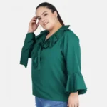 Generic Women's Casual Bell Sleeve Solid Green Top (Color:Green, Material:Georgette) - Image 5