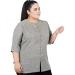 Generic Women's Casual Solid Grey Top (Color:Grey, Material:Cotton Linen Blend) - Image 4