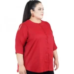 Generic Women's Casual Solid Maroon Top (Color:Maroon, Material:Cotton Linen Blend) - Image 4