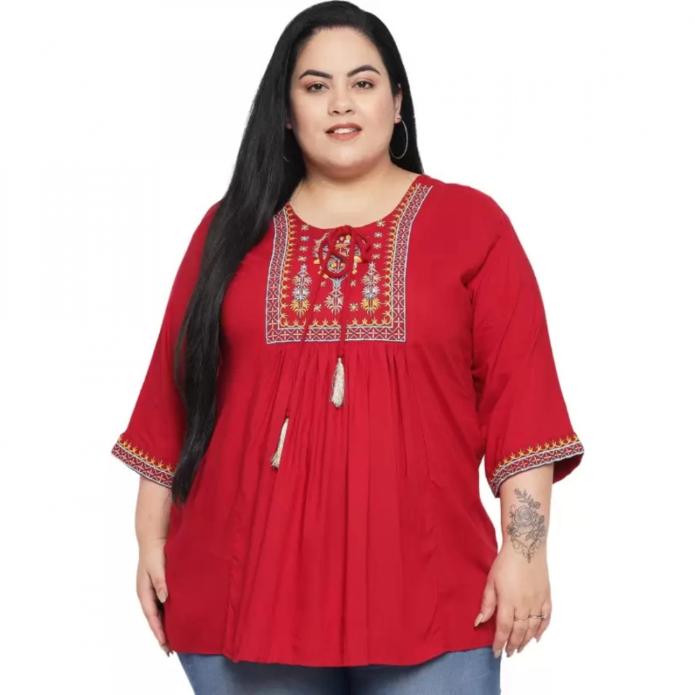 Maroon Embroidered Womens Top Rayon