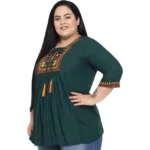 Generic Women's Casual Embroidered Dark Green Top (Color:Dark Green, Material:Rayon) - Image 5