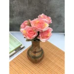 Generic Artificial Flowers Bunch Bouquet Of 5 Vintage Garden Roses For Home Decoration (Peach Pink, Material:Silk, Polyester) - Image 3