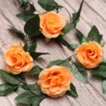 Generic Artificial Rose Vine Flowers With Green Leaves For Home Party Garden Wall Decoration (Peach, Material:Silk, Polyester) - Image 3