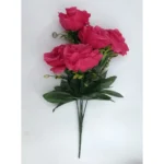 Generic Artificial Flowers Bunch Bouquet Of 5 Roses For Home Decoration (Dark Pink, Material:Silk, Polyester) - Image 4