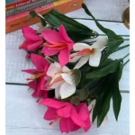 Generic Artificial Flowers Bunch Bouquet Oflily Flowers For Home Decoration (Pink And White, Material:Silk, Polyester) - Image 2