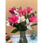 Generic Artificial Flowers Bunch Bouquet Oflily Flowers For Home Decoration (Pink And White, Material:Silk, Polyester) - Image 3