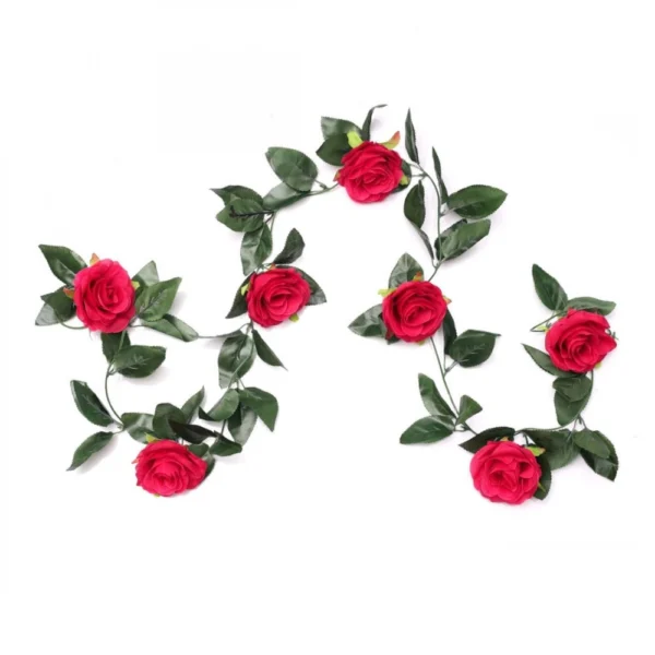 Generic Artificial Rose Vine Flowers With Green Leaves For Home Party Garden Wall Decoration (Rani Pink, Material:Silk, Polyester)