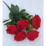 Generic Artificial Flowers Bunch Bouquet Of 5 Roses For Home Decoration (Red, Material:Silk, Polyester) - Image 3
