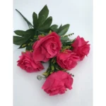 Generic Artificial Flowers Bunch Bouquet Of 5 Roses For Home Decoration (Dark Pink, Material:Silk, Polyester) - Image 3