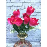 Generic Artificial Flowers Bunch Bouquet Of Daffodil Tulip Flowers For Home Decoration (Dark Pink, Material:Silk, Polyester) - Image 2