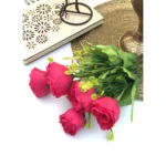 Generic Artificial Flowers Bunch Bouquet Of 6 Garden Roses For Home Decoration (Darkpink, Material:Silk, Polyester) - Image 3