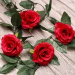 Generic Artificial Rose Vine Flowers With Green Leaves For Home Party Garden Wall Decoration (Rani Pink, Material:Silk, Polyester) - Image 3