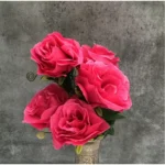 Generic Artificial Flowers Bunch Bouquet Of 5 Roses For Home Decoration (Dark Pink, Material:Silk, Polyester) - Image 2