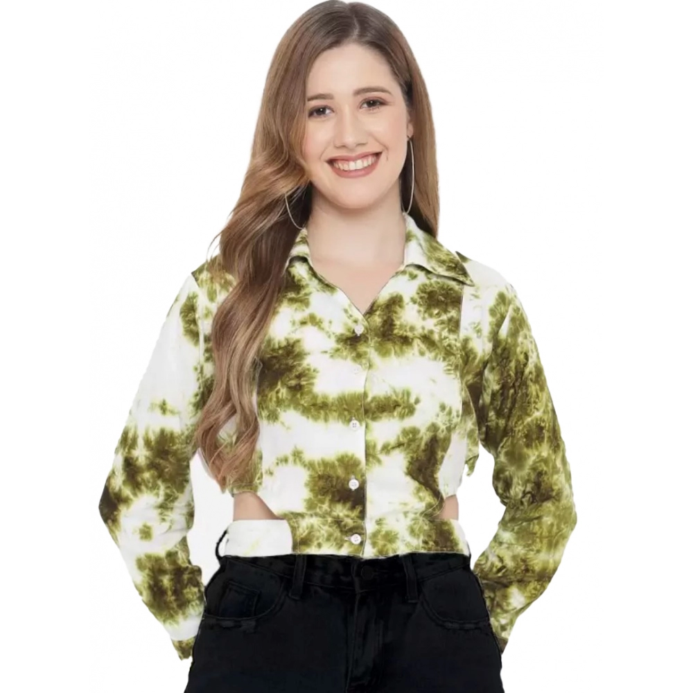 Green Printed Womens Top Rayon