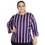 Women's Blue Striped Bell Sleeve Top