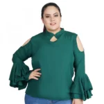 Women's Green Bell Sleeve Top
