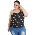 Generic Women's Casual Shoulder Strap Printed, Floral Print Black Top (Color:Black, Material:Poly Crepe)