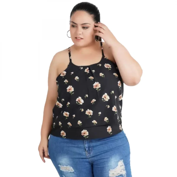 Generic Women's Casual Shoulder Strap Printed, Floral Print Black Top (Color:Black, Material:Poly Crepe)