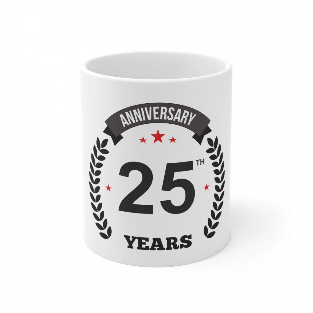 White Ceramic 25th Anniversary Mug