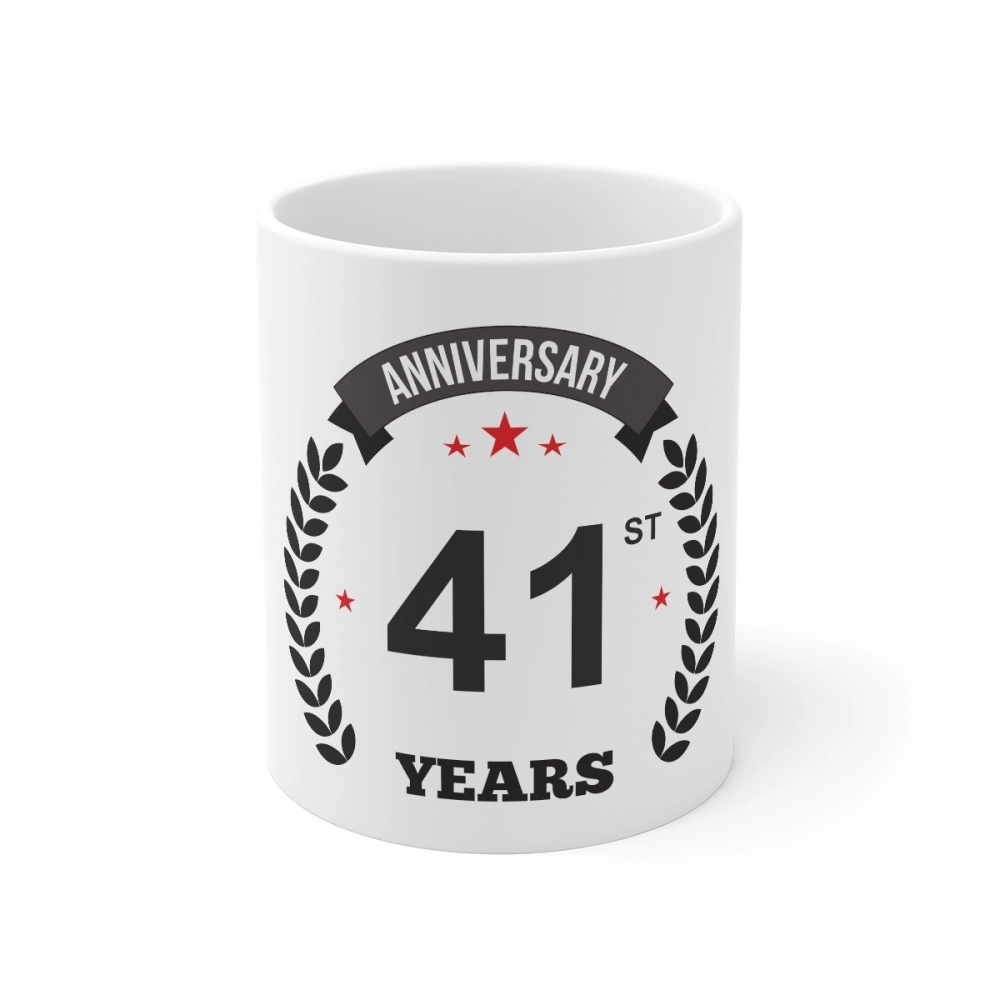 White Ceramic 41st Anniversary Coffee Mug