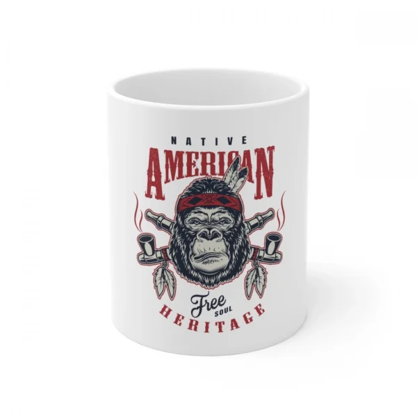 White ceramic coffee mug with Gorilla design
