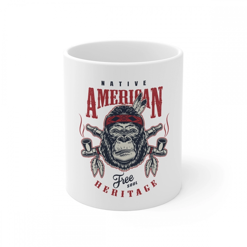 White ceramic coffee mug with Gorilla design