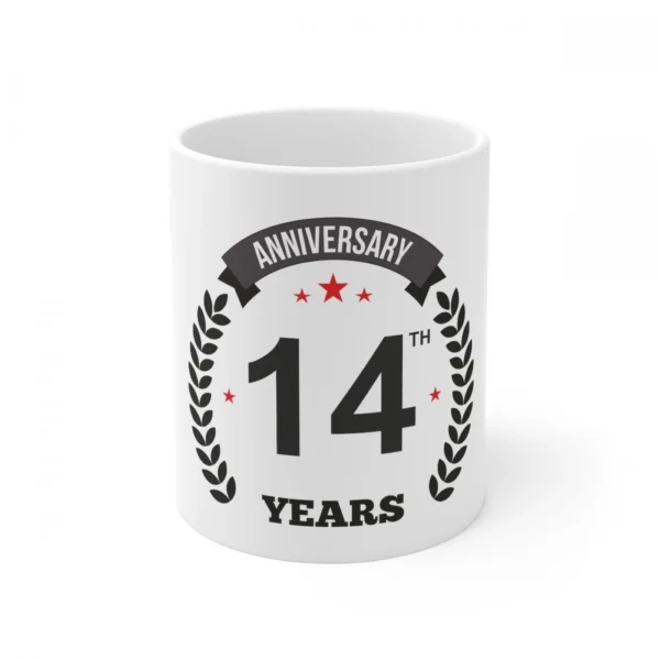 White Ceramic 14th Anniversary Mug
