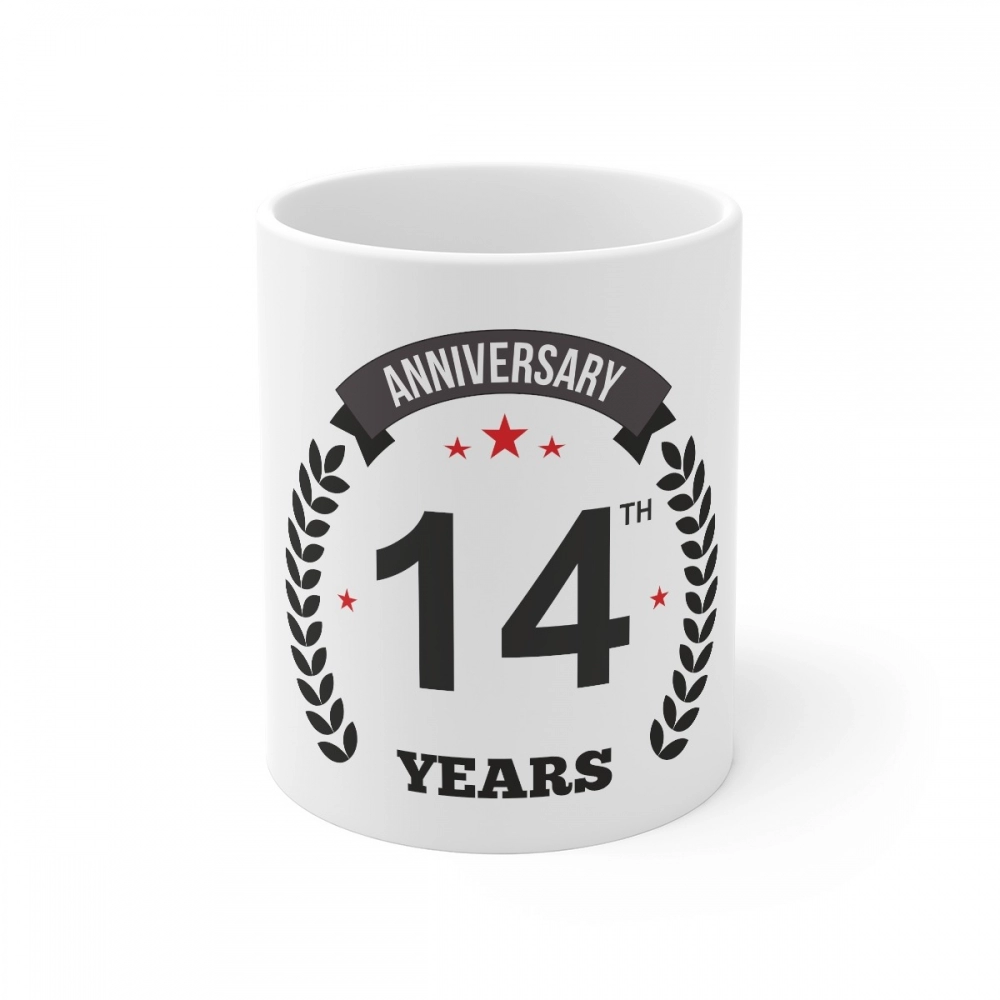 White Ceramic 14th Anniversary Mug