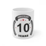 White Ceramic 10th Anniversary Mug