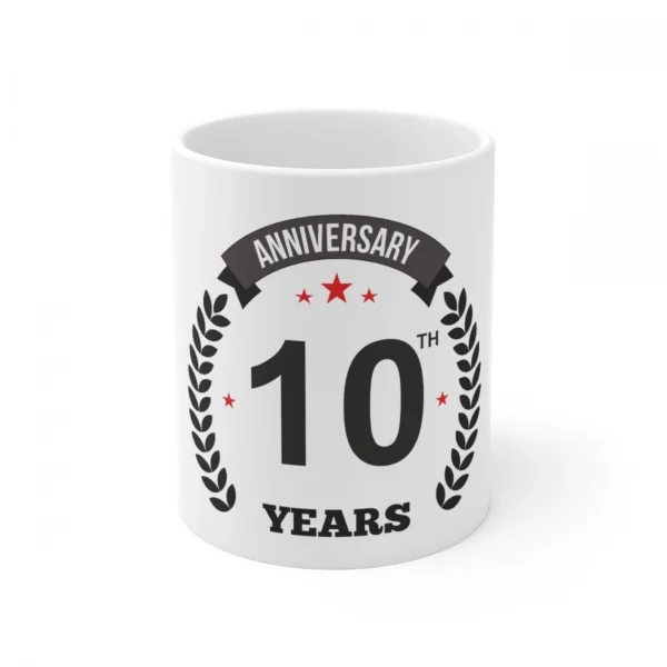 White Ceramic 10th Anniversary Mug