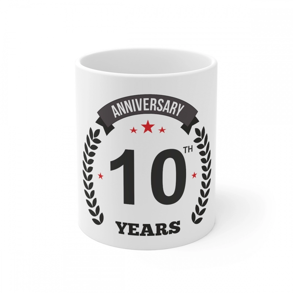White Ceramic 10th Anniversary Mug
