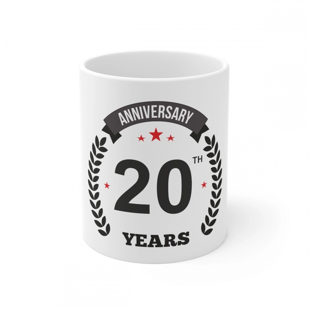 White Ceramic 20th Anniversary Mug