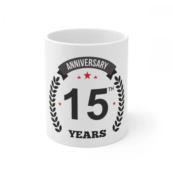 White Ceramic 15th Anniversary Mug