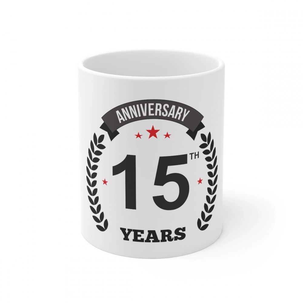 White Ceramic 15th Anniversary Mug