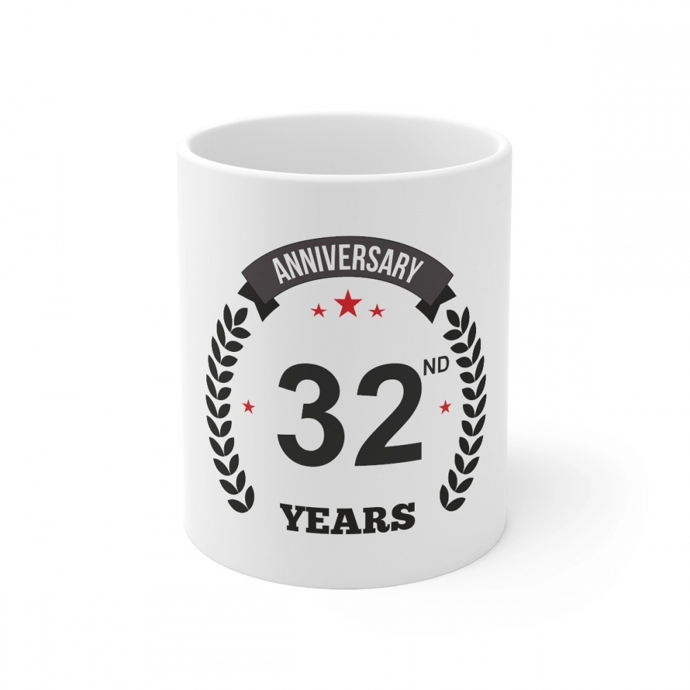 White Ceramic 32nd Anniversary Coffee Mug