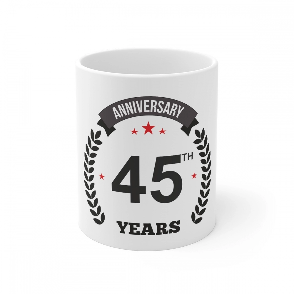 White ceramic 45th Anniversary gift mug