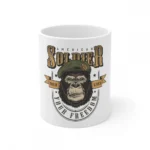 White ceramic coffee mug with Gorilla design