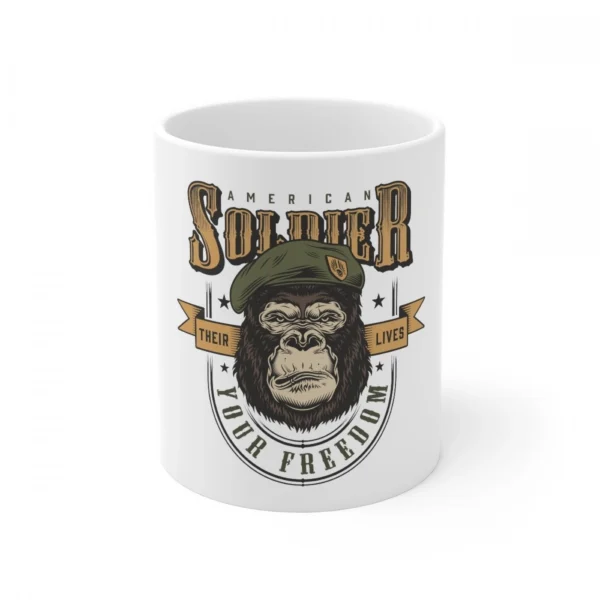 White ceramic coffee mug with Gorilla design
