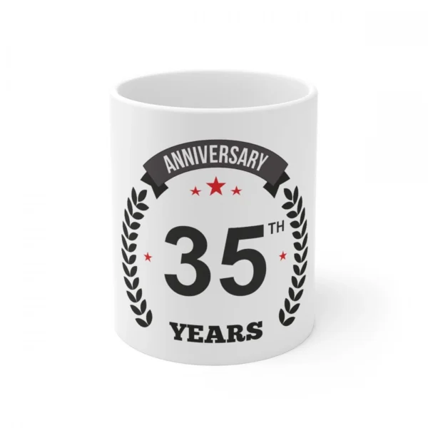 White Ceramic 35th Anniversary Coffee Mug