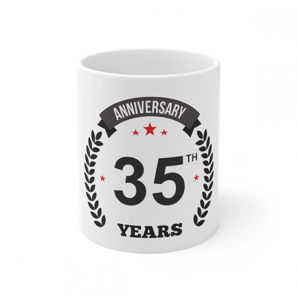White Ceramic 35th Anniversary Coffee Mug