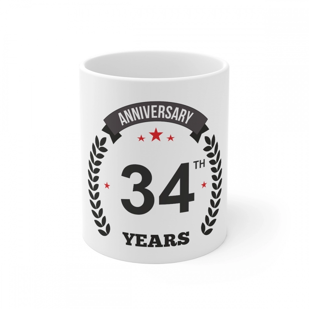 White Ceramic 34th Anniversary Coffee Mug