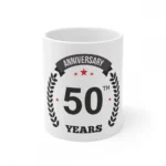 White ceramic 50th Anniversary gift mug for couples
