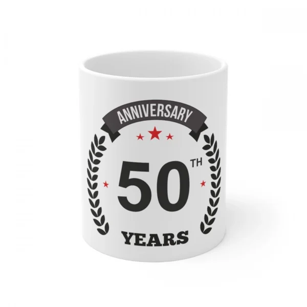 White ceramic 50th Anniversary gift mug for couples